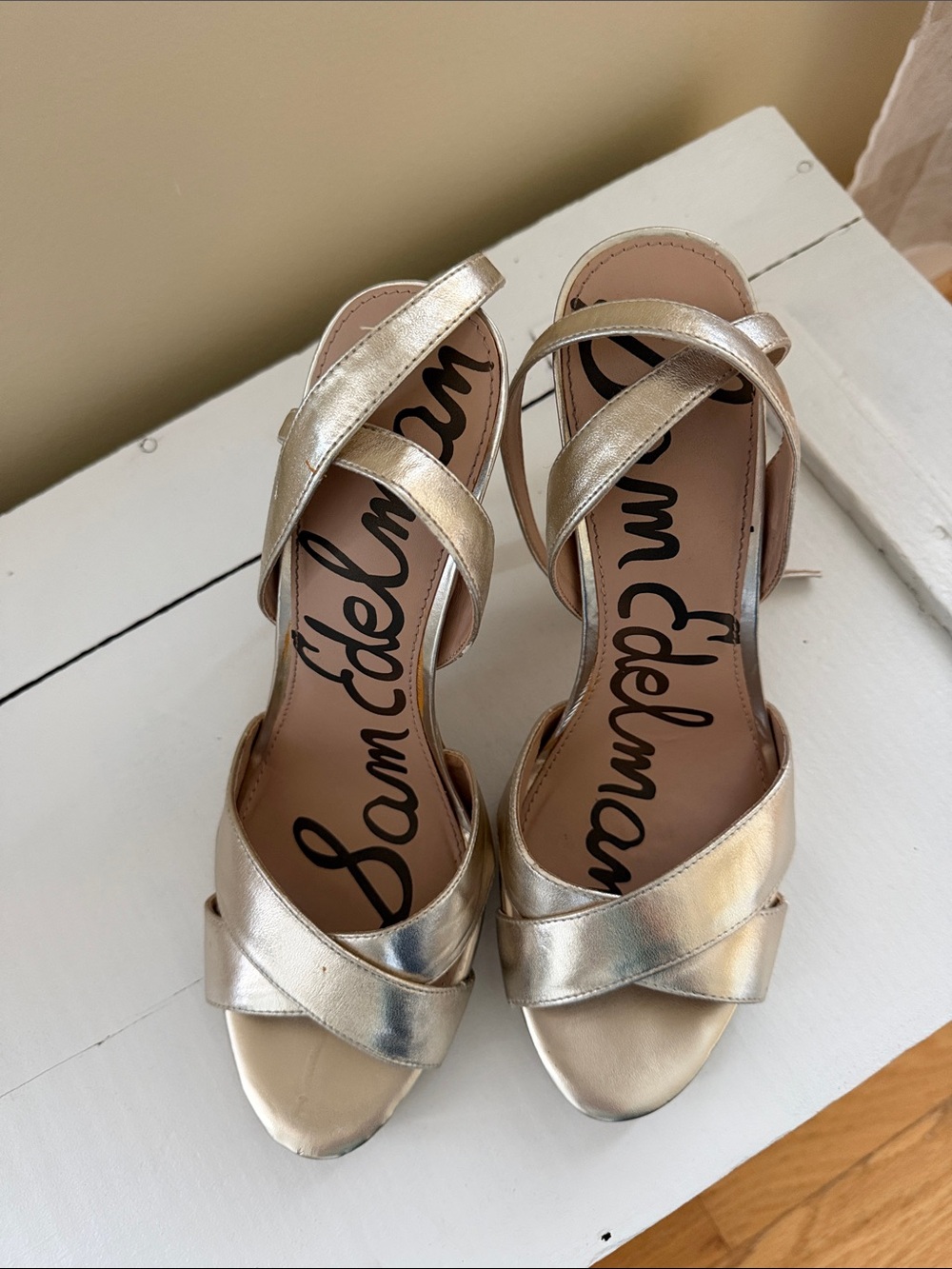 Sam Edelman Metallic Gold Strappy High-Heel Sandals - Picture 2 of 6